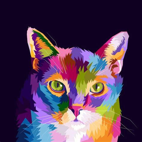 Premium Vector Colorful Cat Pop Art Portrait Premium Illustration