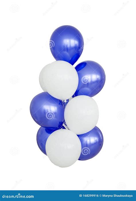 Blauwe En Witte Ballonnen Ge Soleerd Op Witte Achtergrond Stock Foto