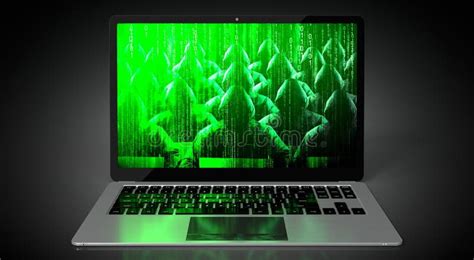 Anonymous Hooded Hackers On Laptop Screen Cyber Attack Concept Stock