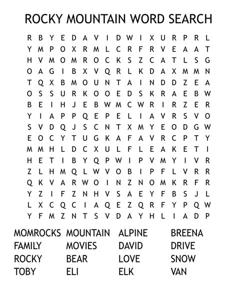 ROCKY MOUNTAIN WORD SEARCH WordMint