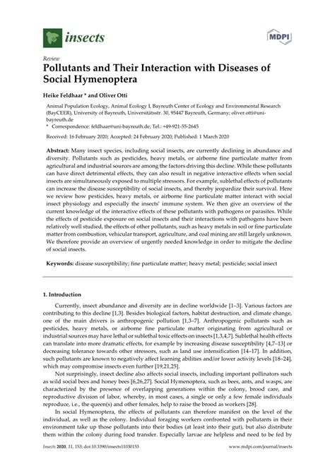 Pdf Pollutants And Their Interaction With Diseases Of Social Hymenoptera