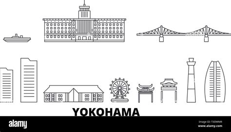 Japan Yokohama Line Travel Skyline Set Japan Yokohama Outline City