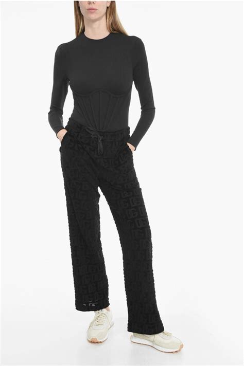 Dolce And Gabbana Jacquard Velvet Trousers With Monogrammed Pattern Women