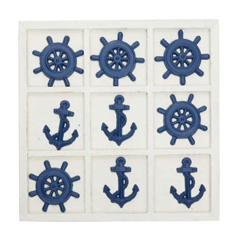 Litton Lane Blue Metal Tic Tac Toe Game Set With Blue Nautical Pieces