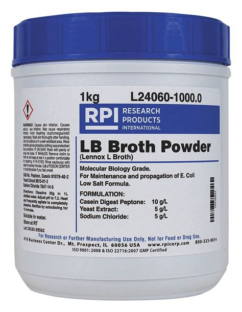 RPI LB Broth (Lennox L Broth): 1 kg Container Size, Powder - 31FZ49 ...