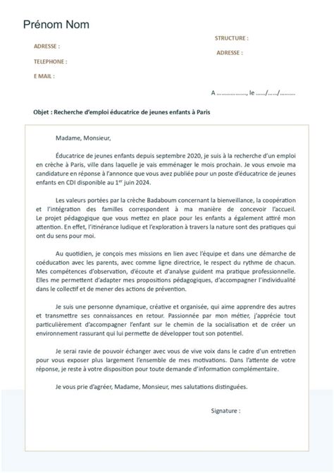 Lettre de Motivation Éducateur de Jeunes Enfants EJE