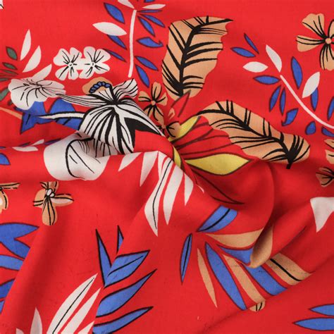 Tissu Tropical Rouge Viscose Inaya Mercerine