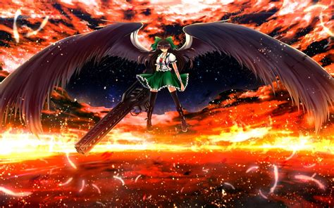 Black Hair Wings Anime Black Eyes Anime Girls Touhou Reiuji