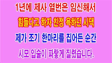 사이다 사연 1년에 제사 열번은 임신해서 힘들다고 하자 친정 욕하던 시댁 제가 조기 한마리를 집어든 순간 시모 입술이 파랗게