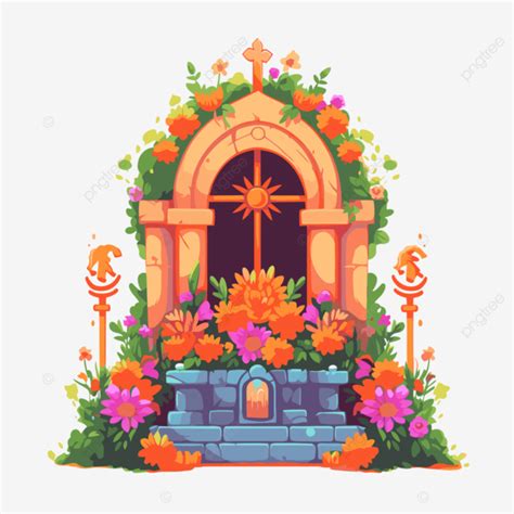 Altar Flower Vector Sticker Clipart An Icon Of A Temple With Flowers