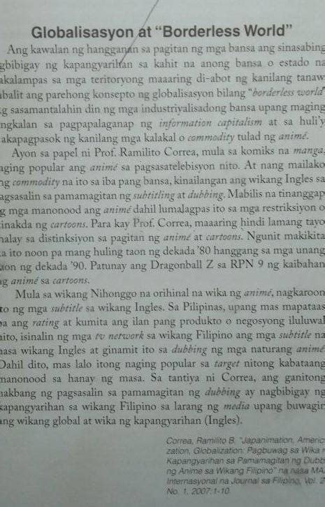 Pumili Ng Tatlong Pahayag Batay Sa Mga Binasa Ng Tekstong Globalisasyon