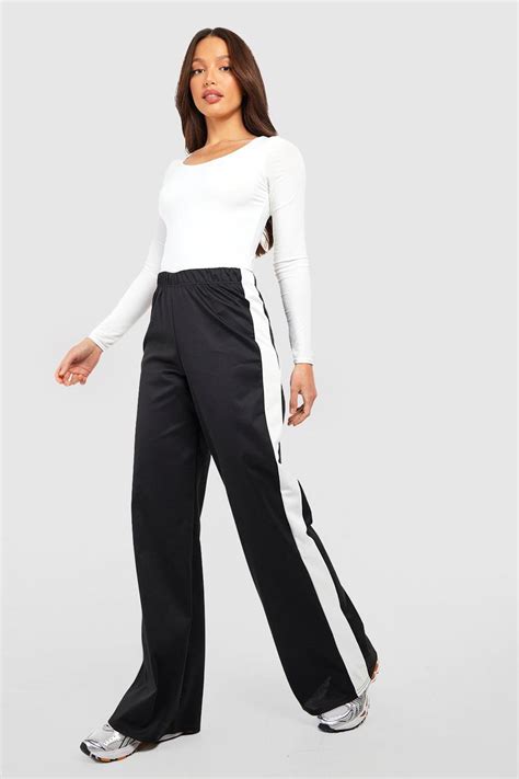 Tall Ponte Mid Rise Stripe Side Wide Leg Pants Boohoo Usa