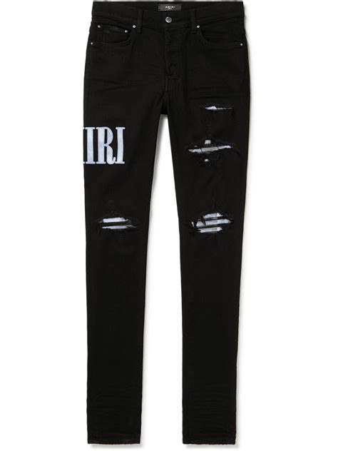 Amiri Skinny Fit Logo Appliquéd Panelled Distressed Jeans Black Amiri