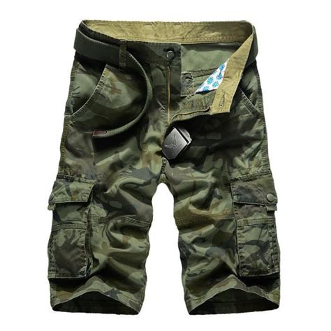 Short Homme Cargo Camouflage Coton Ete Coupe Droite Multipoches À l