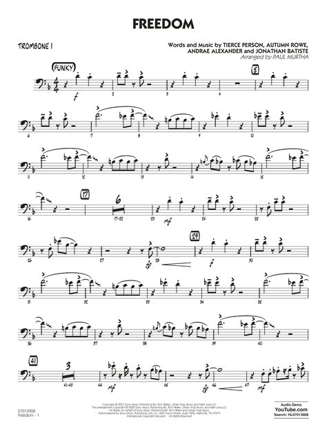 Freedom Arr Paul Murtha Trombone 1 By Jon Batiste Sheet Music For