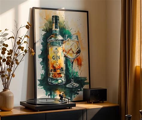 vintage gin bottle wall art gin lover gift gin  tonic decor