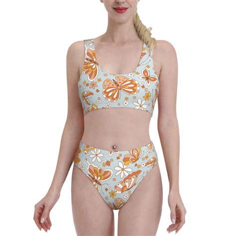 Lukts Women High Waisted Bikini Set Retro Floral Butterfly Swimsuit 2