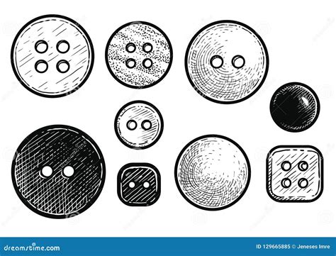 Buttons Illustration Drawing Engraving Ink Line Art Vector Stock