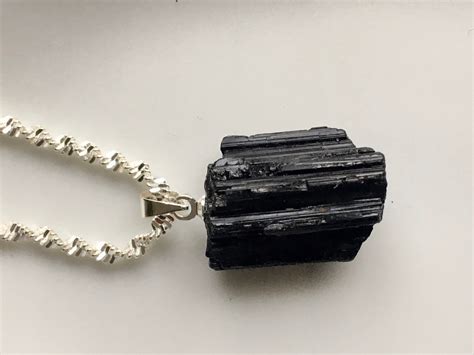 Natural Black Tourmaline Raw Rough Free Form Bead Necklace Pendant