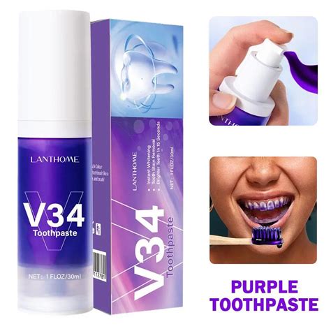 30ml New V34 Tooth Cleansing Mousse Purple Bottled Press Toothpaste