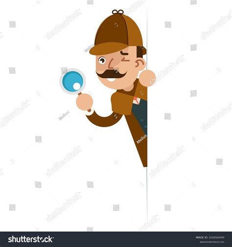 Detective Magnifying Glass Cartoon Flat Character Stock Vector (Royalty ...