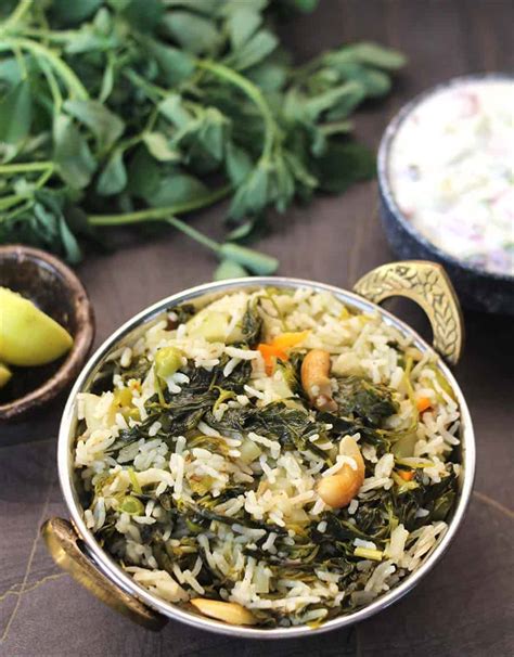 Methi Rice Methi Pulao Fenugreek Leaves Rice Cook With Kushi