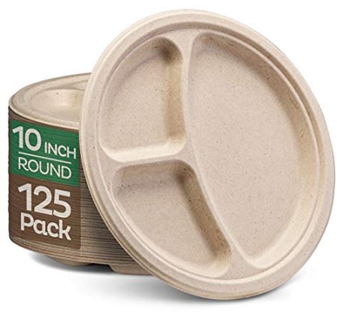 100 Compostable Paper Plates 10 Inch 125 Pack 3 Compartment