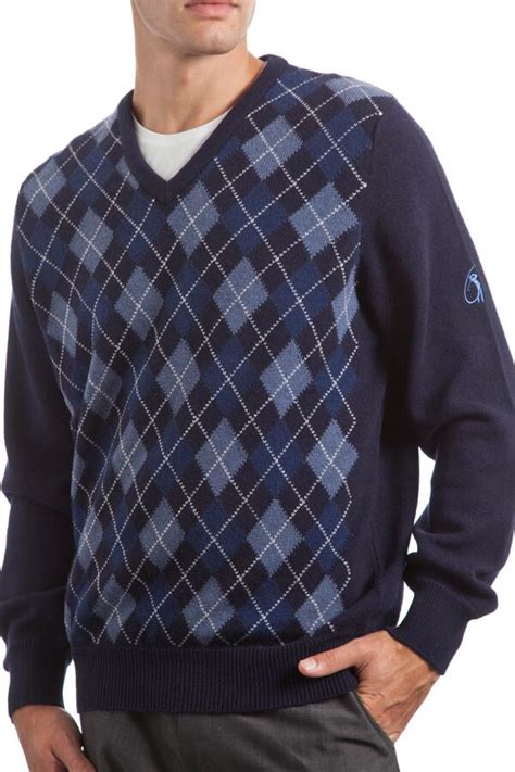 Mens Glenmuir Heritage Touch Of Cashmere Argyle V Neck Sweater