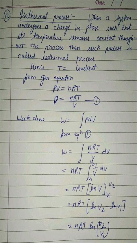 Q A Define Isothermal Process Derive An Expression Work Done