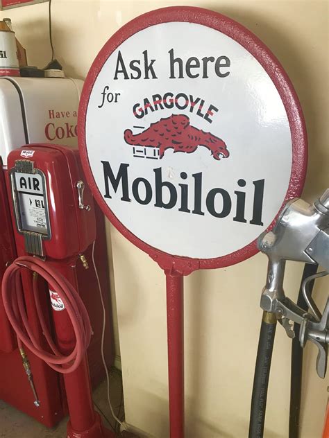 1920s Mobiloil Gargoyle Porcelain Double Sided Lollipop Sign