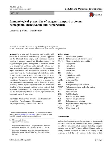 (PDF) Immunological properties of oxygen-transport proteins: hemoglobin ...