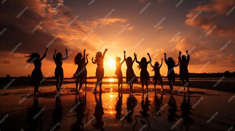 Premium AI Image | Silhouette of a group of people dancing on the beach ...