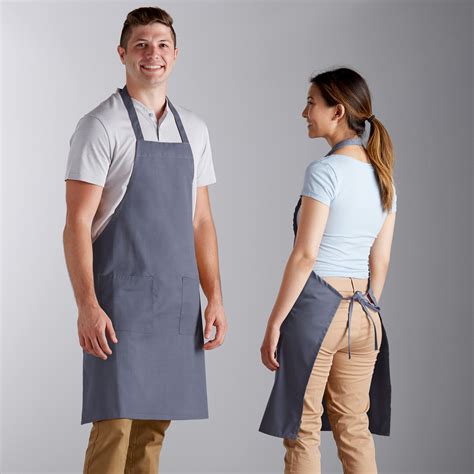 Choice Gray Poly Cotton Bib Apron With 2 Pockets 34l X 32w