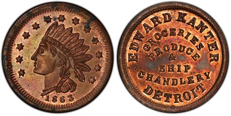 1863 Token F 225AQ 2a Copper RE Edward Kanter MI RB Regular Strike