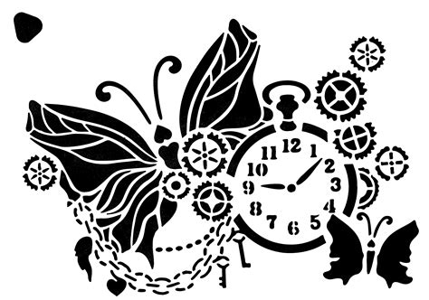 Schablone Schmetterling Mit Uhr DIN A 4 Schablonen Shop