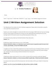 ECON 1580 AY2020 T5 Unit 2 Written Assignment Solution Pdf Cristina