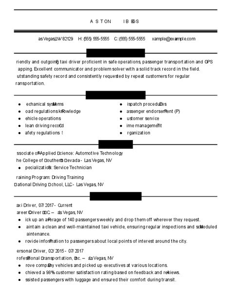 Driving Taxi Driver Cv Examples For 2025 Templates And Tips