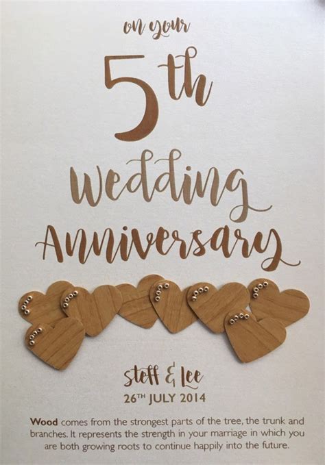 Wood Wooden 5th 5 Years Wedding Anniversary Card Etsy