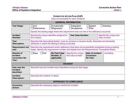 Corrective Action Plan Template in Word and Pdf formats