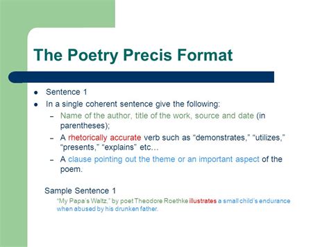 Writing The Poetry Precis The Rhetorical Precis The Precis Is A Highly Structured 3 Sentence