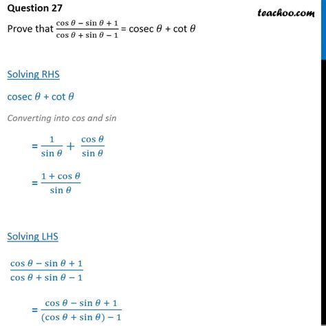 Prove Cos Sin 1 Cos Sin 1 Cosec Cot Teachoo