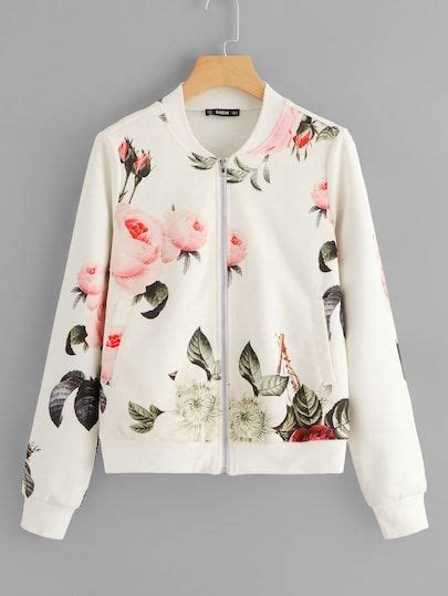 Shein Floral Print Zip Up Bomber Jacket Artofit