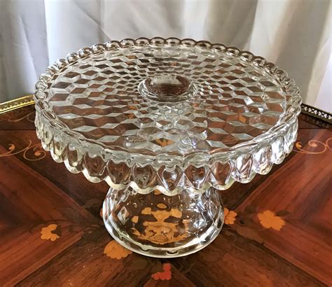 Vintage Round Cake Stand Fostoria American Clear Glass Etsy