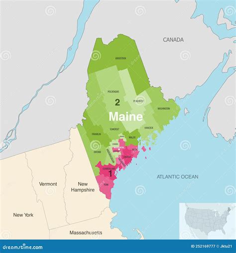 Maine State Counties Colored By Congressional Districts Vector Map With