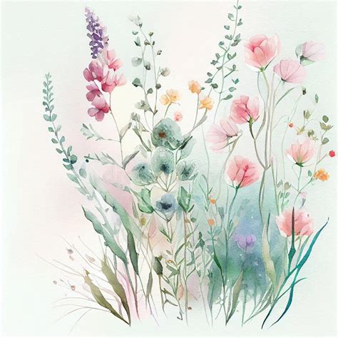 Watercolor Spring Floral Background Made With Generative AI Stock