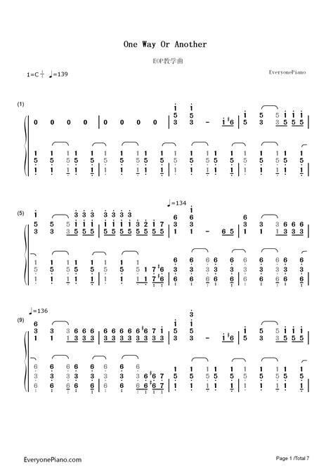 One Way Or Another Teenage Kicks One Direction双手简谱预览1 钢琴谱文件（五线谱、双手简谱