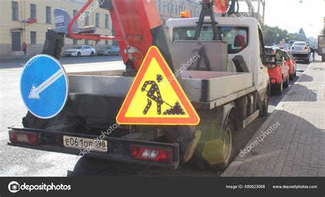 Truck Sign Roadworks Warning Signs Back Truck Road Works Progress ...