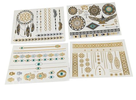 Yueton Metallic Temporary Tattoos Sheets Gold Silver Multi Color