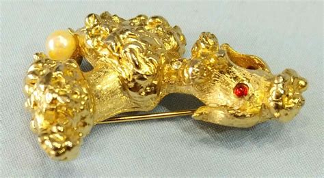 Vintage Signed Hattie Carnegie Poodle Pin Brooch Faux Gem