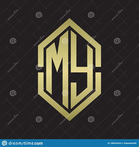 My Logo Monogram With Hexagon Shape And Outline Slice Style With Gold